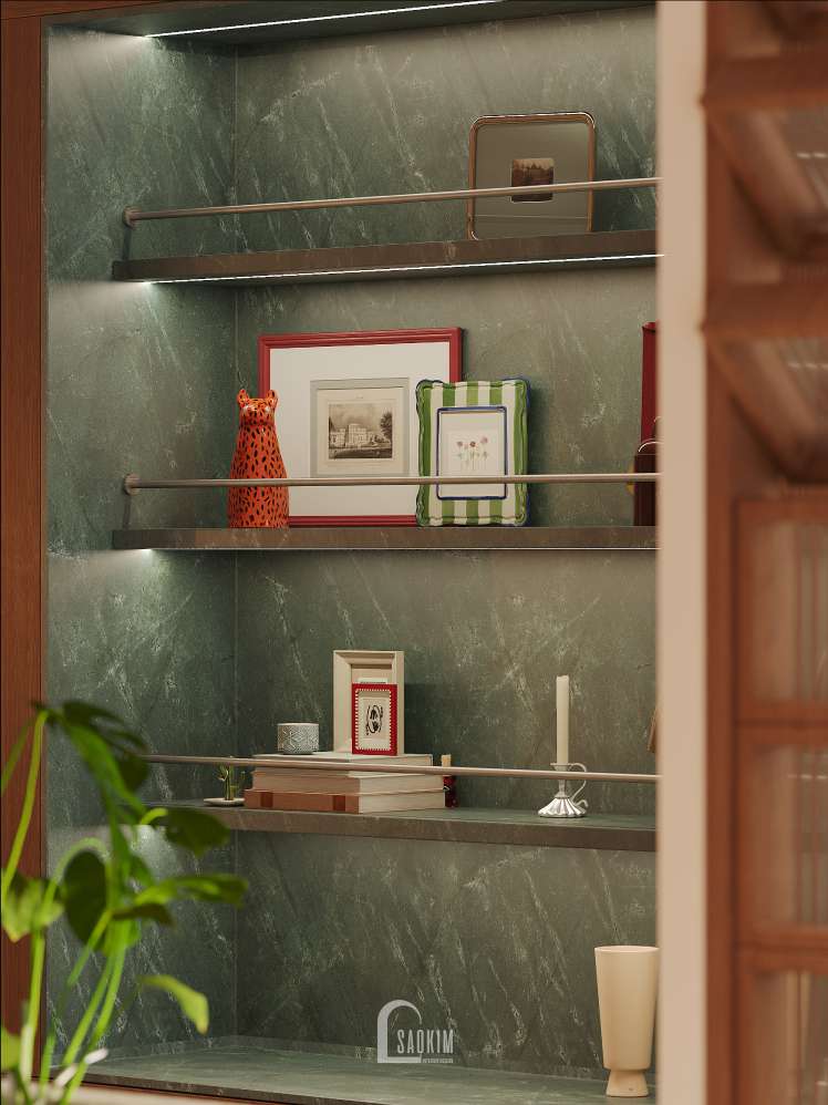 Phòng khách nổi bật với vẻ đẹp Mid-Century tại thiết kế chung cư 3 ngủ